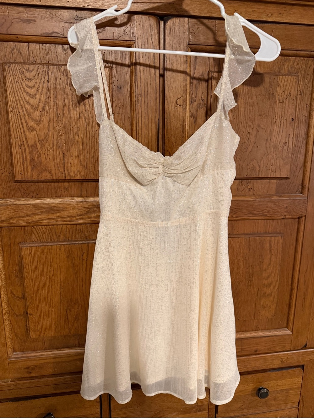 NWOT Lucy in the Sky Women’s Size Small Ivory Shimmer Mini Dress | Ruffle Straps